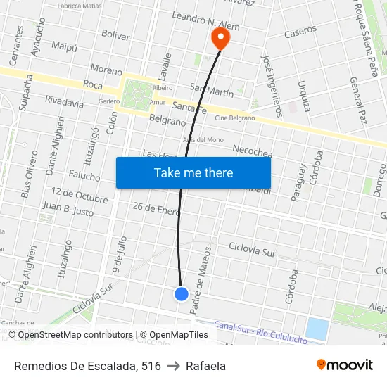 Remedios De Escalada, 516 to Rafaela map