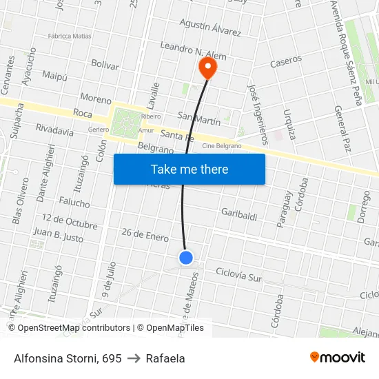 Alfonsina Storni, 695 to Rafaela map