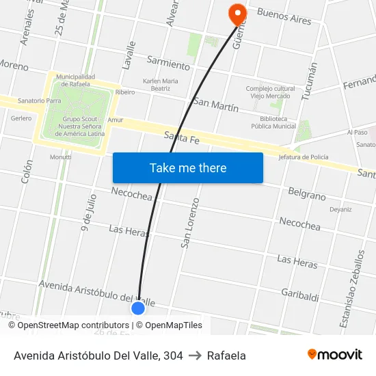 Avenida Aristóbulo Del Valle, 304 to Rafaela map