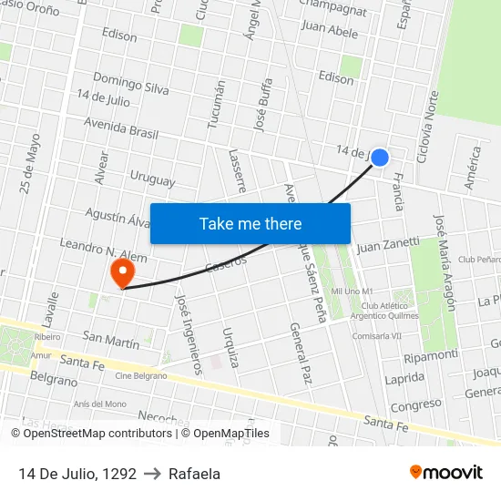 14 De Julio, 1292 to Rafaela map