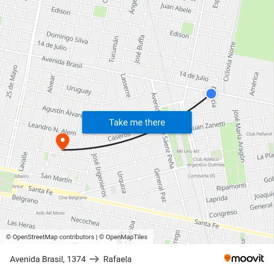 Avenida Brasil, 1374 to Rafaela map