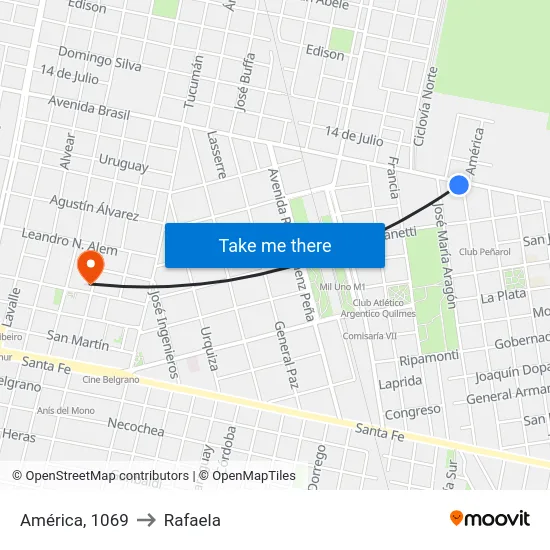 América, 1069 to Rafaela map