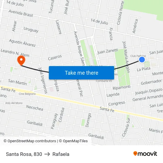 Santa Rosa, 830 to Rafaela map