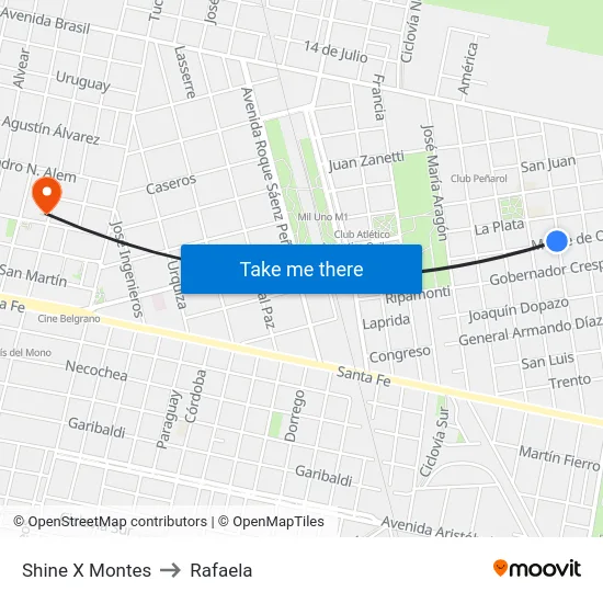 Shine X Montes to Rafaela map