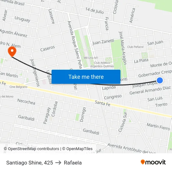 Santiago Shine, 425 to Rafaela map