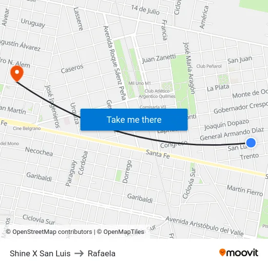 Shine X San Luis to Rafaela map