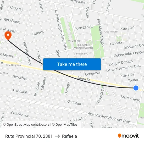 Ruta Provincial 70, 2381 to Rafaela map