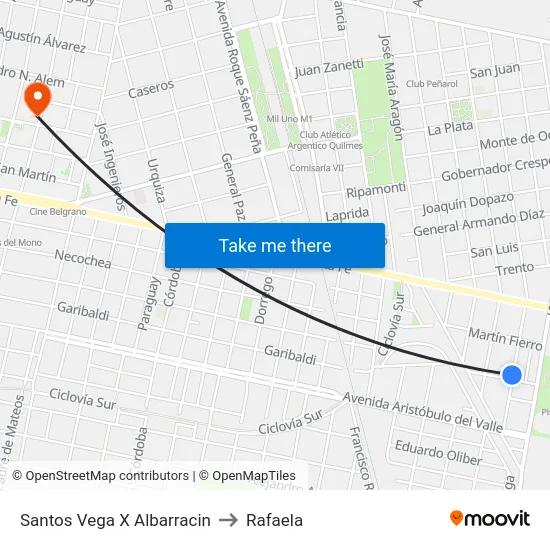 Santos Vega X Albarracin to Rafaela map