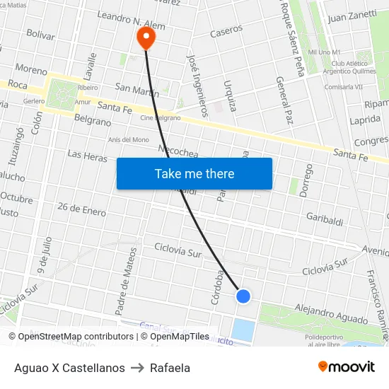 Aguao X Castellanos to Rafaela map