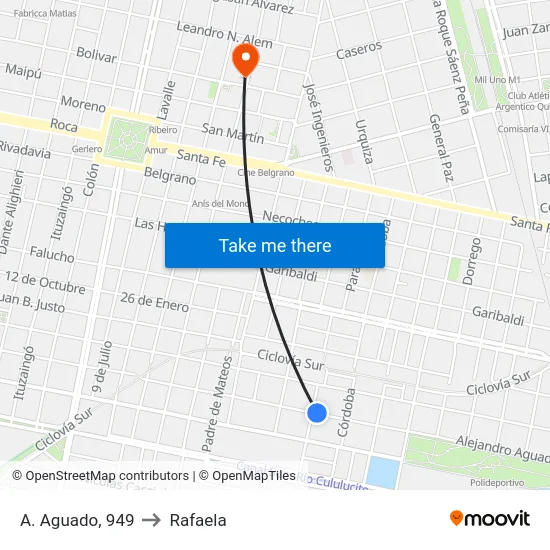 A. Aguado, 949 to Rafaela map