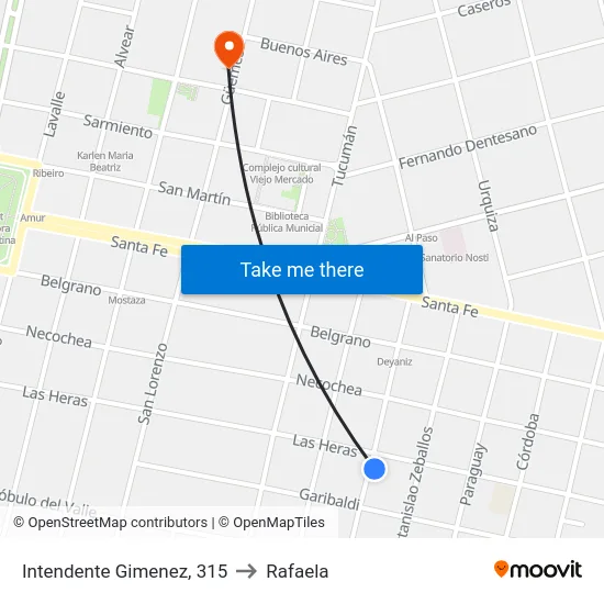 Intendente Gimenez, 315 to Rafaela map