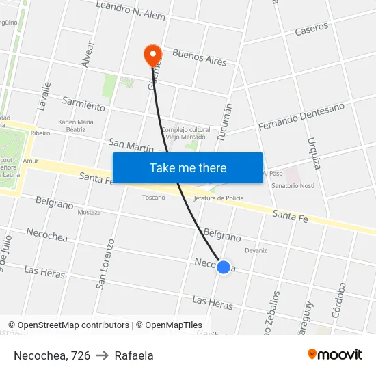 Necochea, 726 to Rafaela map