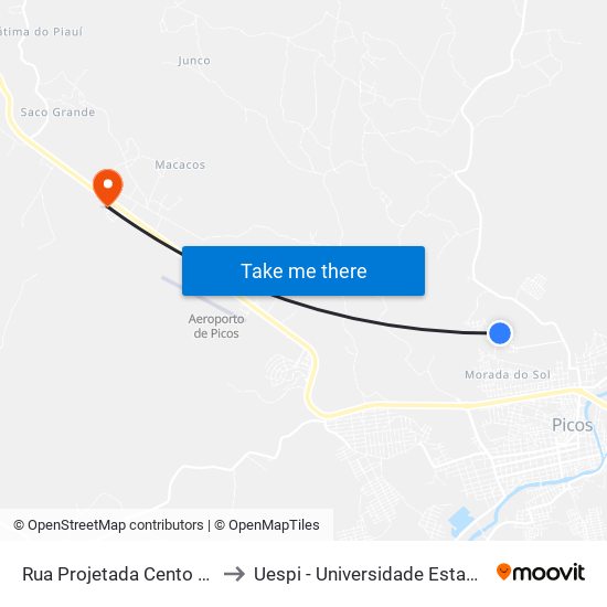 Rua Projetada Cento E Vinte, 80 to Uespi - Universidade Estadual Do Piauí map