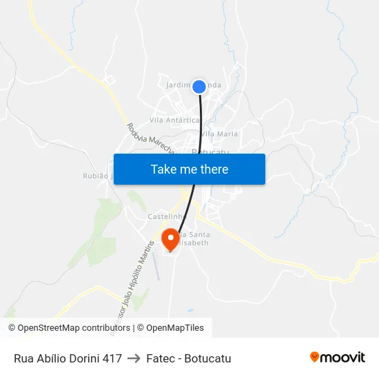 Rua Abílio Dorini 417 to Fatec - Botucatu map