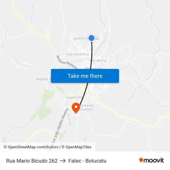 Rua Mario Bicudo 262 to Fatec - Botucatu map