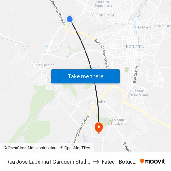 Rua José Lapenna | Garagem Stadtbus to Fatec - Botucatu map