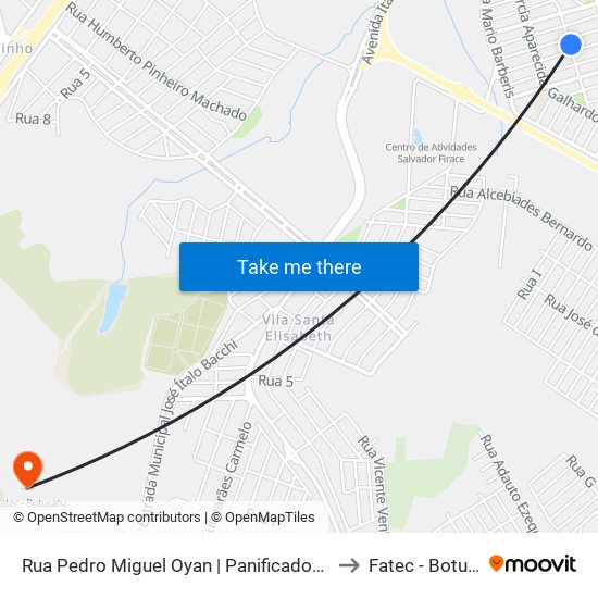 Rua Pedro Miguel Oyan | Panificadora Milênio to Fatec - Botucatu map
