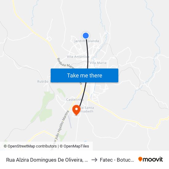 Rua Alzira Domingues De Oliveira, 209 to Fatec - Botucatu map