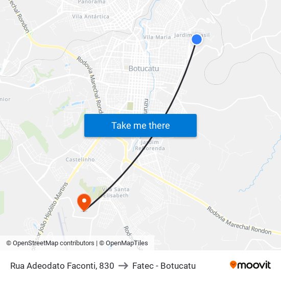 Rua Adeodato Faconti, 830 to Fatec - Botucatu map