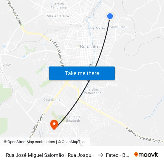 Rua José Miguel Salomão | Rua Joaquim De Oliveira Leite to Fatec - Botucatu map