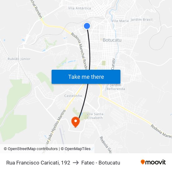 Rua Francisco Caricati, 192 to Fatec - Botucatu map