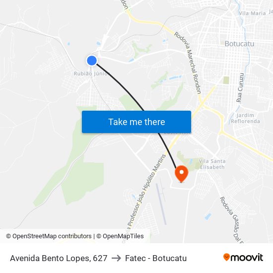 Avenida Bento Lopes, 627 to Fatec - Botucatu map