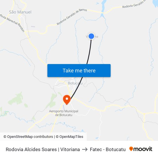 Rodovia Alcides Soares | Vitoriana to Fatec - Botucatu map