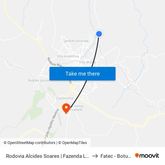 Rodovia Alcides Soares | Fazenda Lageado to Fatec - Botucatu map