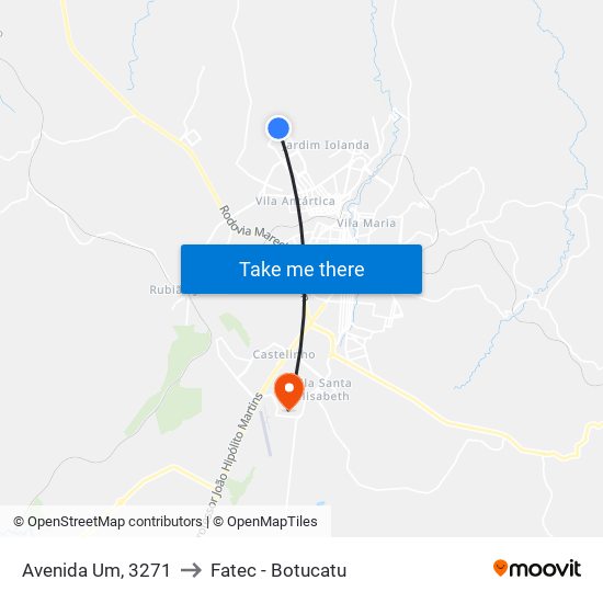 Avenida Um, 3271 to Fatec - Botucatu map
