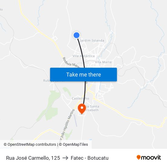 Rua José Carmello, 125 to Fatec - Botucatu map