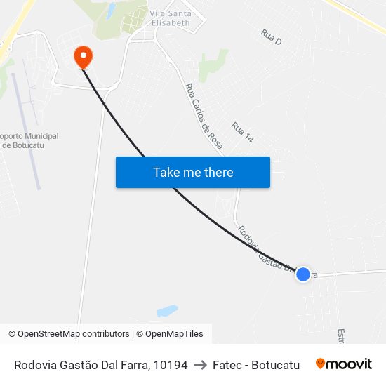 Rodovia Gastão Dal Farra, 10194 to Fatec - Botucatu map