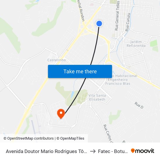 Avenida Doutor Mario Rodrigues Tôrres, 633 to Fatec - Botucatu map