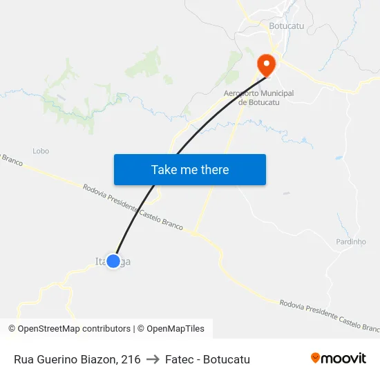 Rua Guerino Biazon, 216 to Fatec - Botucatu map
