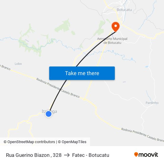 Rua Guerino Biazon , 328 to Fatec - Botucatu map