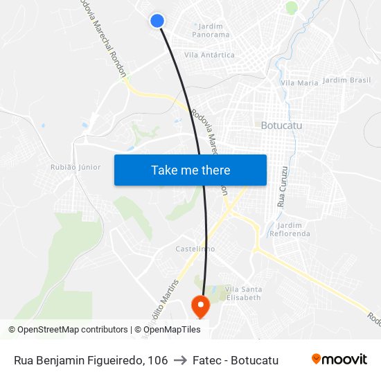 Rua Benjamin Figueiredo, 106 to Fatec - Botucatu map