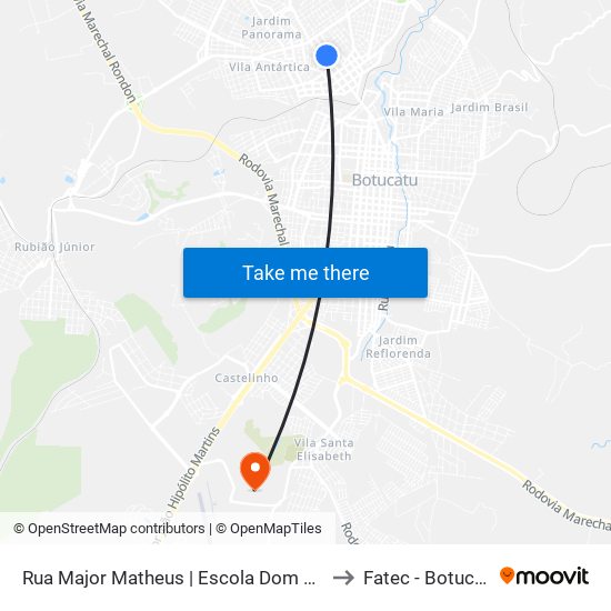 Rua Major Matheus | Escola Dom Lúcio to Fatec - Botucatu map