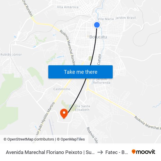 Avenida Marechal Floriano Peixoto | Supermercado Jaú Serve to Fatec - Botucatu map