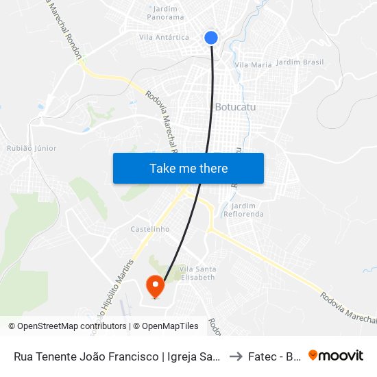 Rua Tenente João Francisco | Igreja Sagrado Coração De Jesus to Fatec - Botucatu map