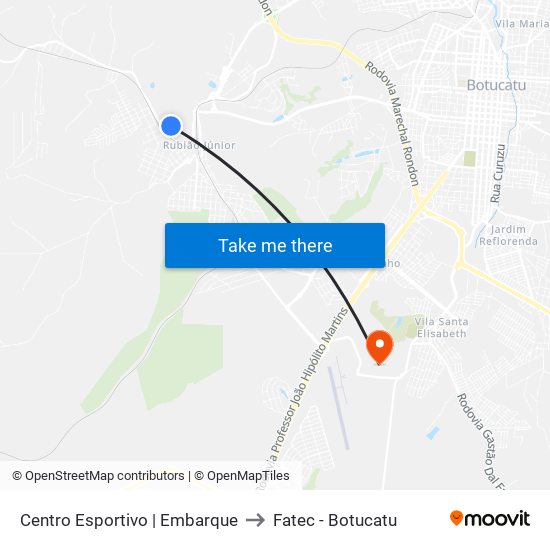 Centro Esportivo | Embarque to Fatec - Botucatu map