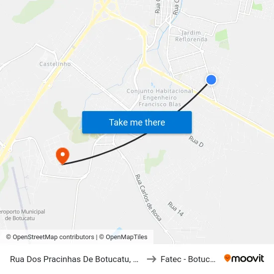 Rua Dos Pracinhas De Botucatu, 200 to Fatec - Botucatu map