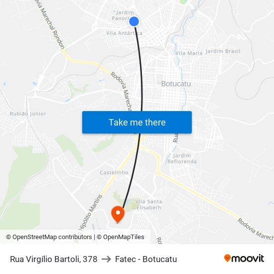 Rua Virgílio Bartoli, 378 to Fatec - Botucatu map