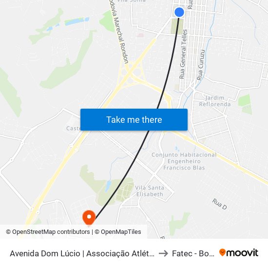 Avenida Dom Lúcio | Associação Atlética Botucatuense to Fatec - Botucatu map