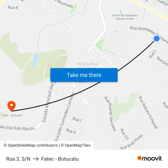 Rua 3, S/N to Fatec - Botucatu map