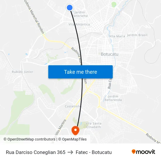 Rua Darciso Coneglian 365 to Fatec - Botucatu map