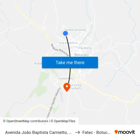Avenida João Baptista Carnietto, 501 to Fatec - Botucatu map