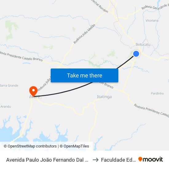 Avenida Paulo João Fernando Dal Farra | Fórum Da Comarca to Faculdade Eduvale Avaré map