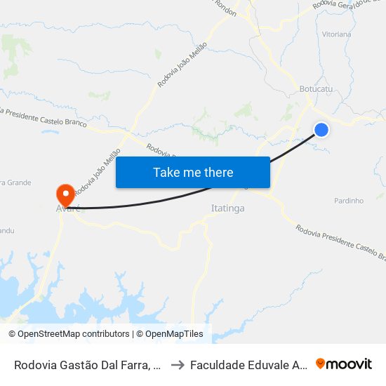 Rodovia Gastão Dal Farra, 9816 to Faculdade Eduvale Avaré map