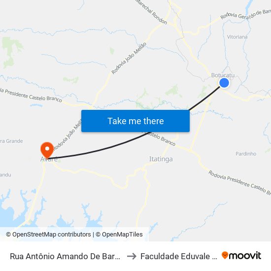 Rua Antônio Amando De Barros, 499 to Faculdade Eduvale Avaré map