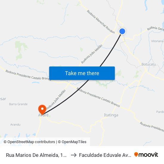 Rua Marios De Almeida, 1557 to Faculdade Eduvale Avaré map