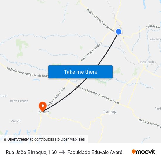 Rua João Birraque, 160 to Faculdade Eduvale Avaré map